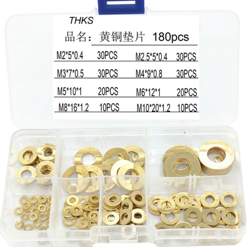 180Piece Brass Flat Washer Assortment Set Multiple Size with Storage Box