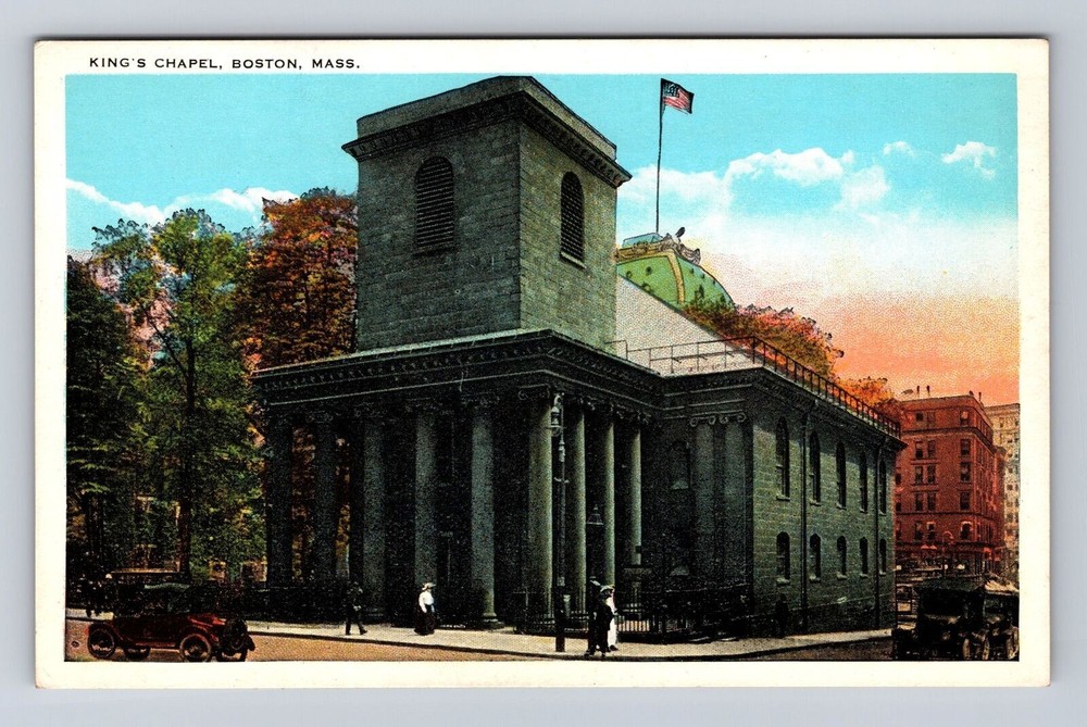 Boston MA- Massachusetts, King's Chapel, Religion, Antique, Vintage Postcard