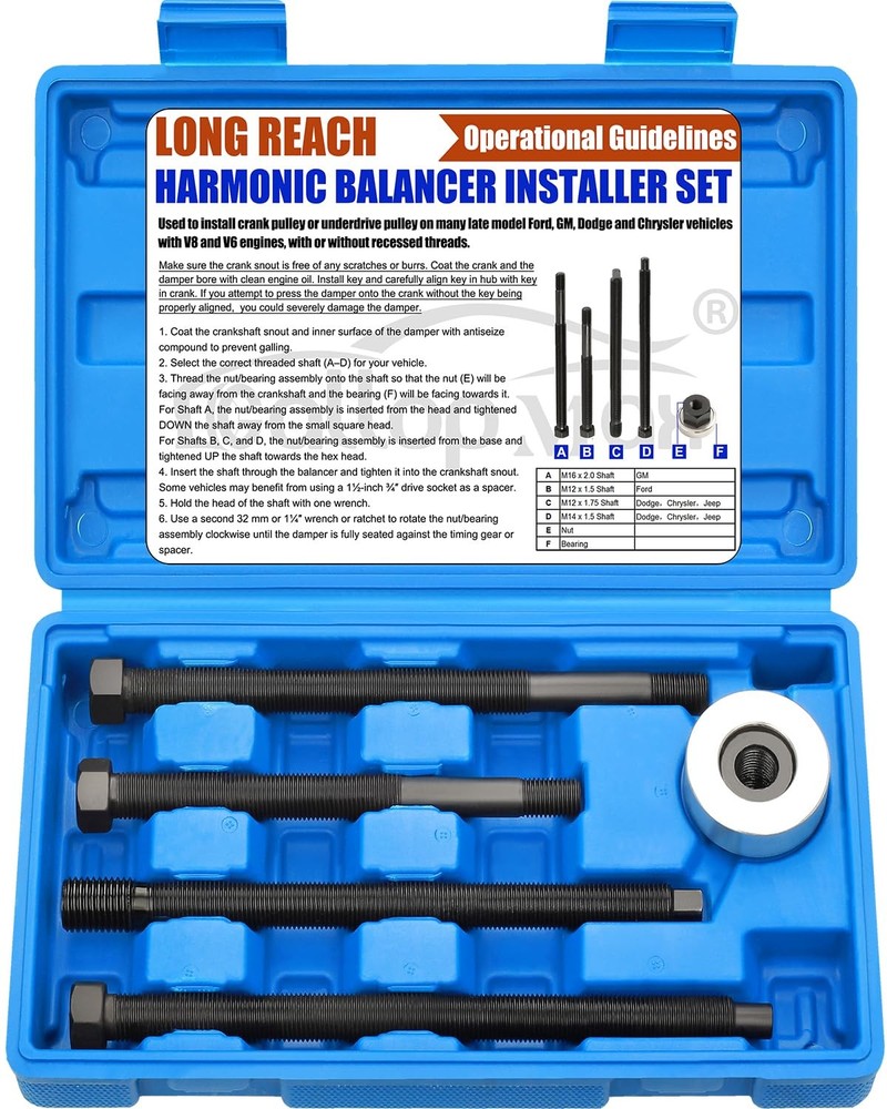 5-Piece Harmonic Balancer Installer & Pulley Puller Long Reach Tool Kit