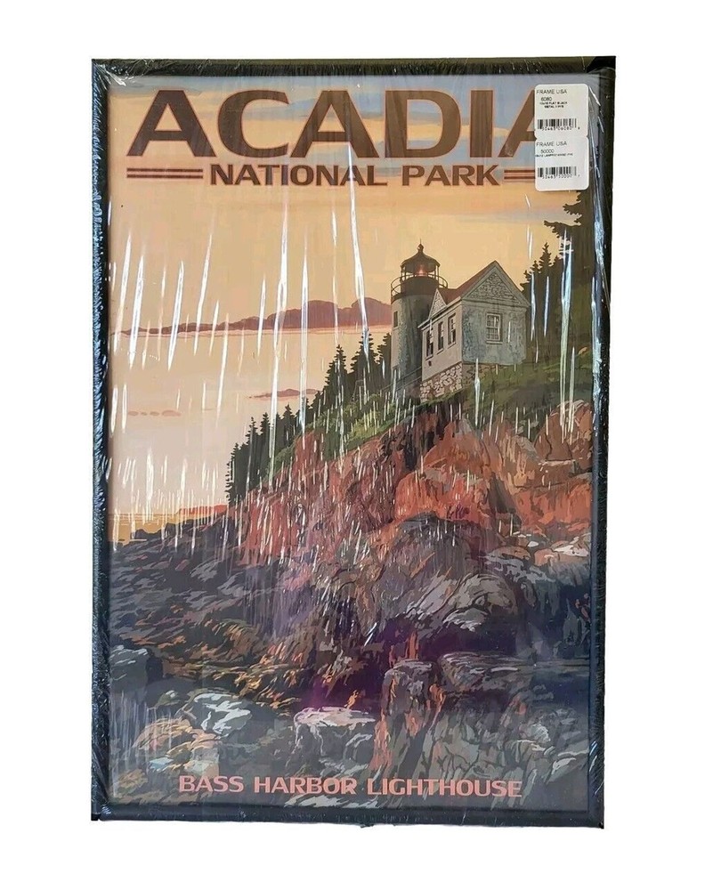 Acadia National Park Bass Harbor Lighthouse Black Framed  Poster Wall Art Print-image