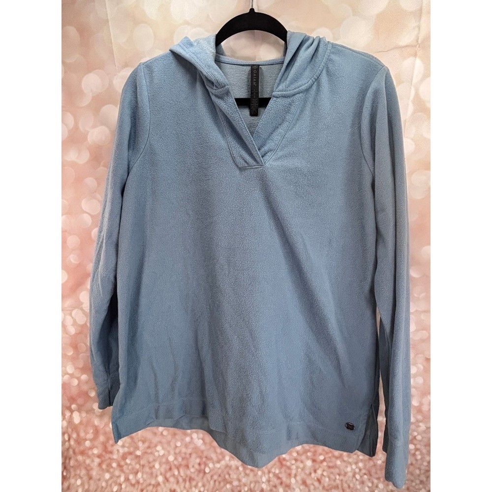 Gaiam Womens Blue Fleece Hoodie Long Sleeve V Neck Pullover Activewear L