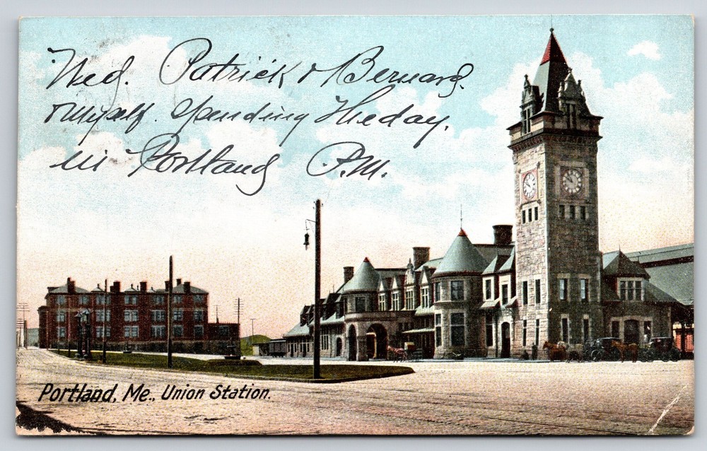 Railroad Depot~Portland Maine~Union Train Station Street View~PM 1906~Postcard