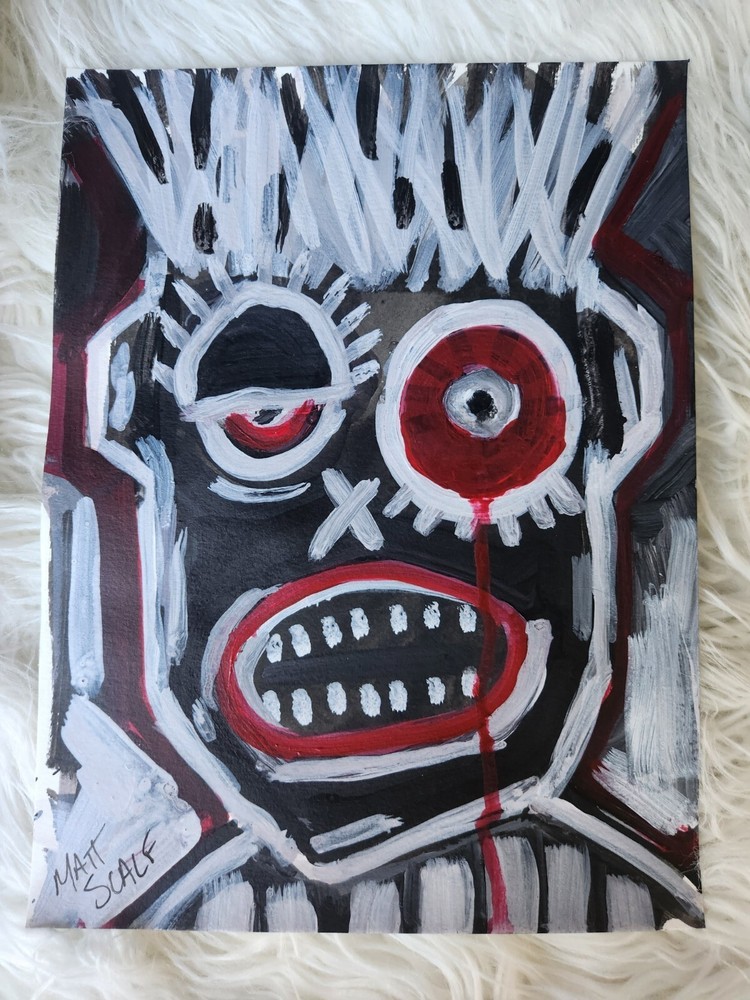 Matt Scalf Abstract Face Urban Graffiti Street Art Modern 9x12 ORIGINAL PAINTING-image