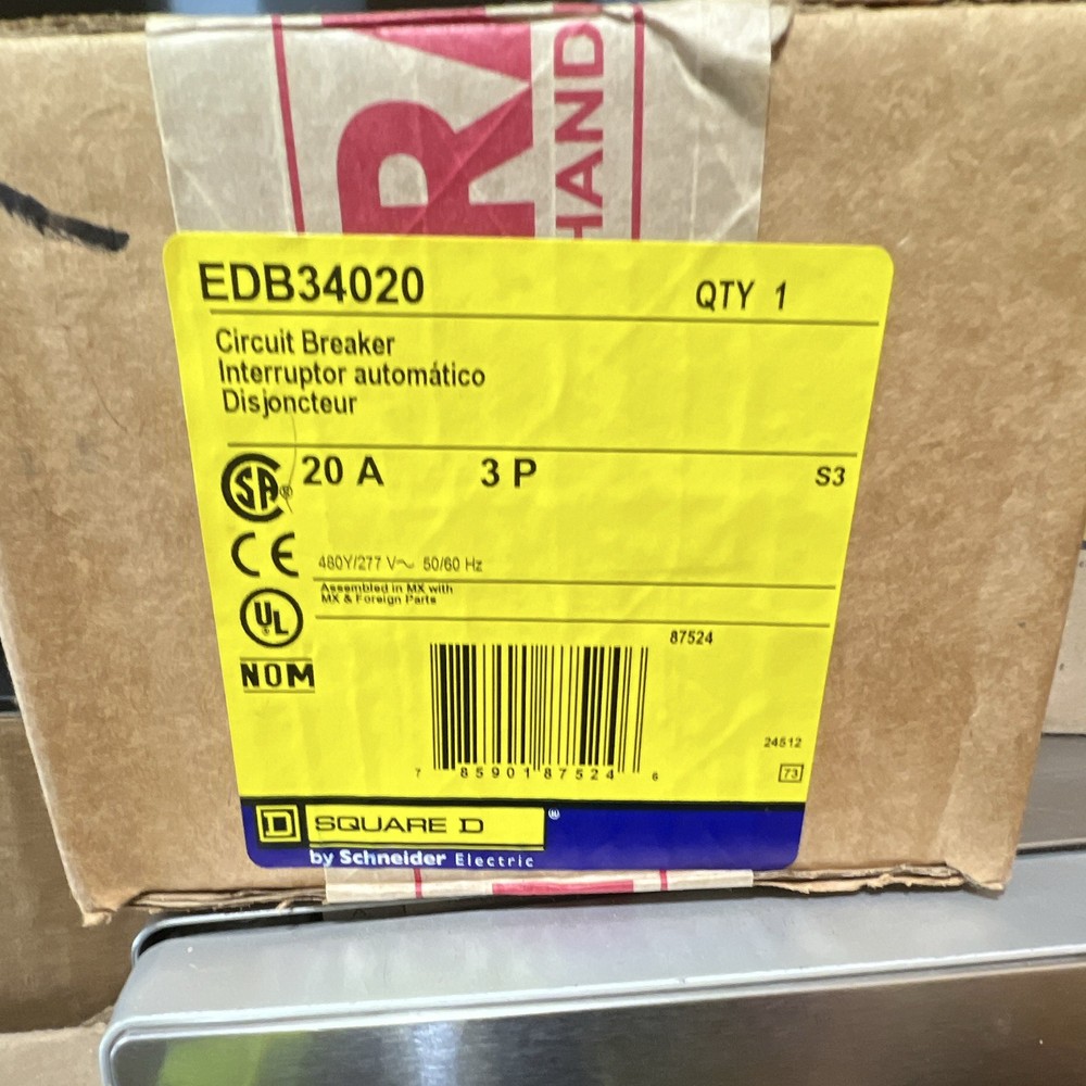 Square D EDB34020 20A 3-Pole 480Y/277V Circuit Breaker Thermal Overload