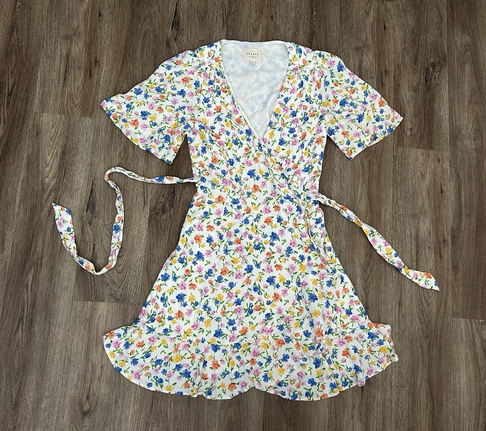 Sezane Women’s Floral Spring Wrap Dress Size 34 Small EUC Cottagecore Summer