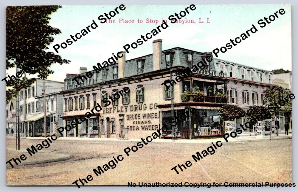 Heffley Drug Store BABYLON New York Long Island NY Antique Postcard ~1910s