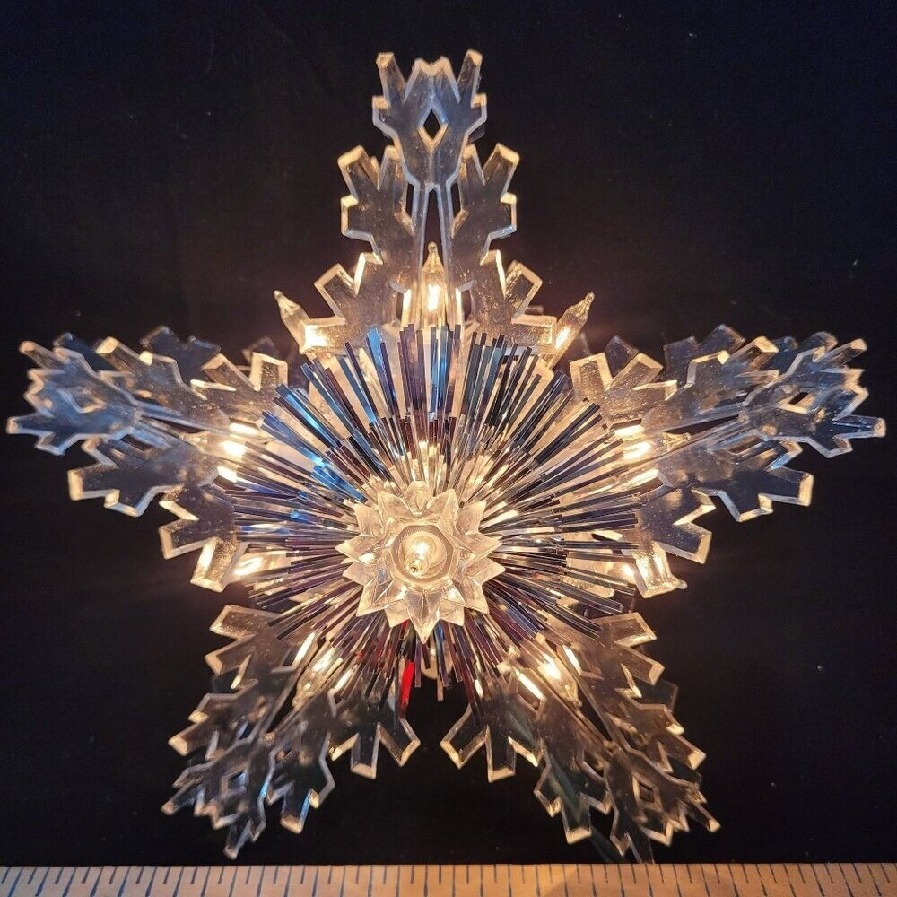 Christmas Tree Snowflake Tree Top Trim A Home Lighted Clear Vtg