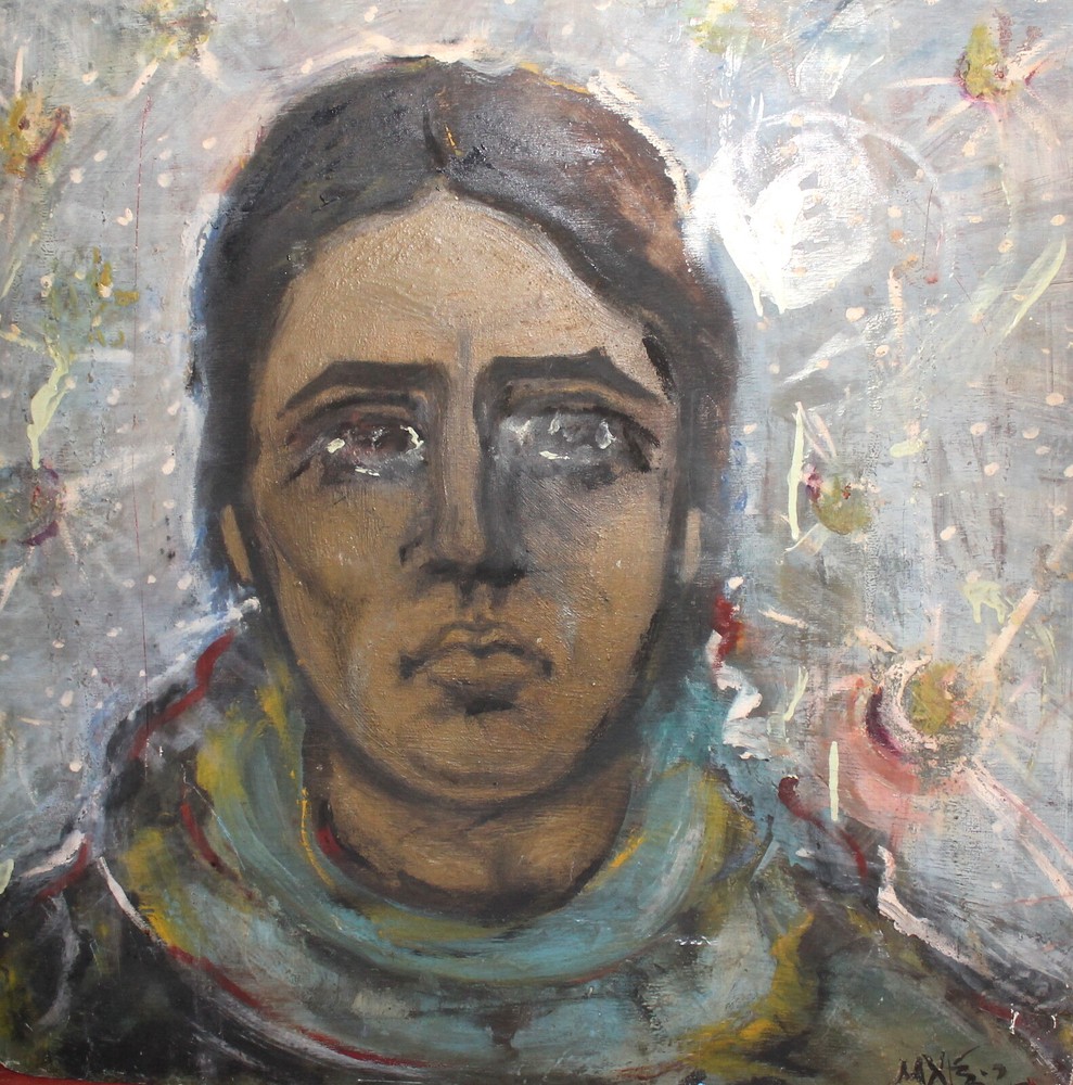 Vintage expressionist signed oil painting portrait of a woman