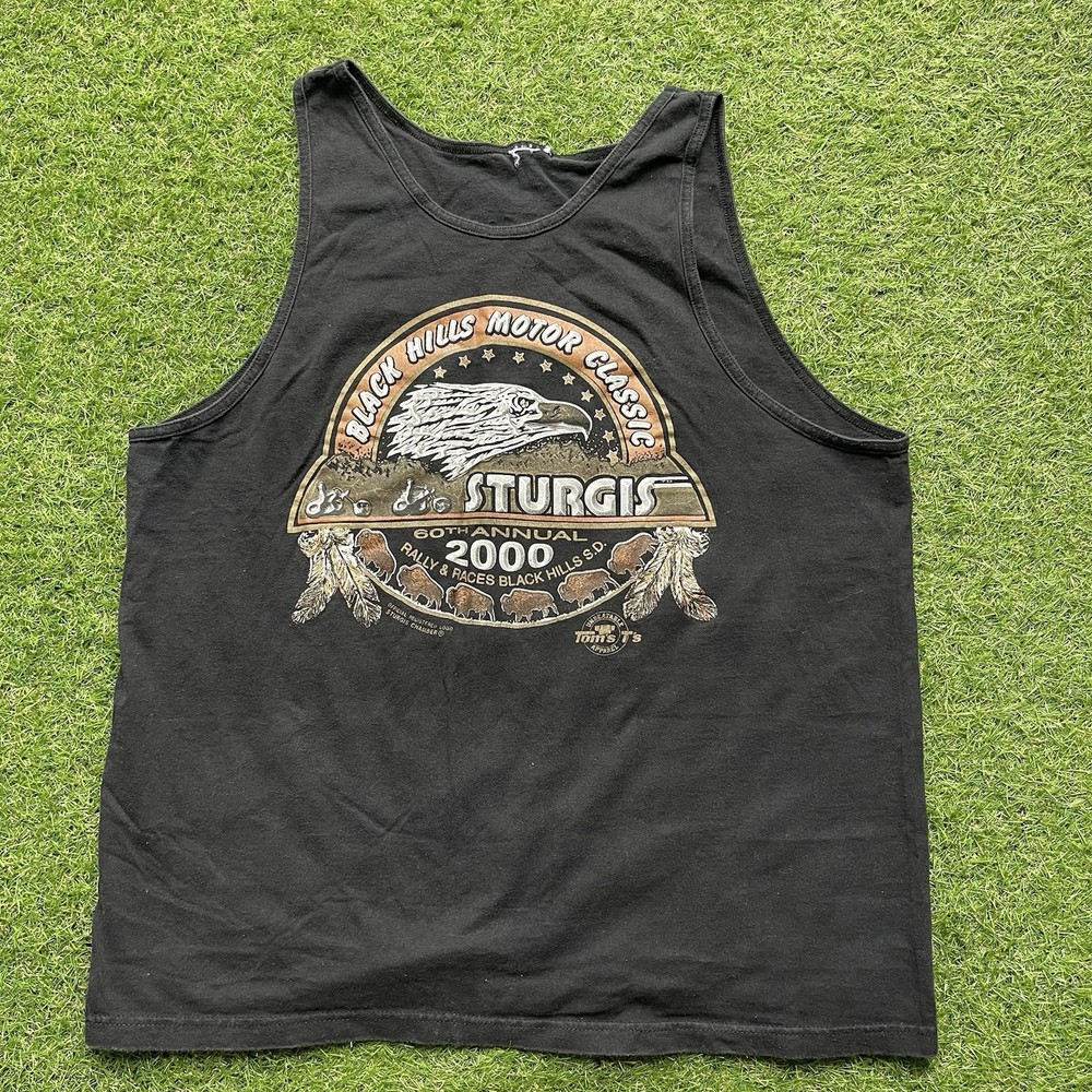 Vintage Sturgis Rally Tank Top Mens Large Black Y2K Sleeveless