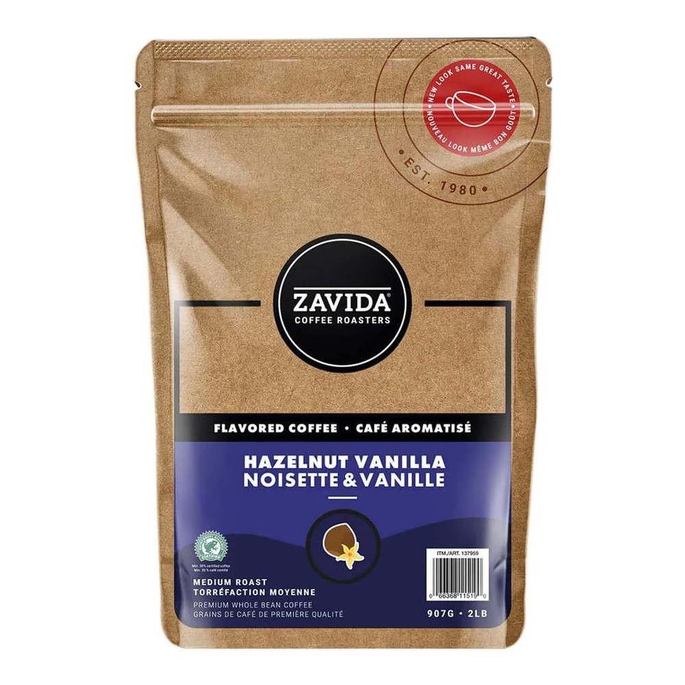 Zavida Hazelnut Vanilla Whole Bean Coffee 2lb Premium Blend