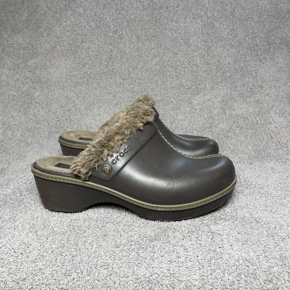 Crocs 11552 Cobbler Eva Women's Faux Fur Lined Brown Mule Clogs Shoes Size 10