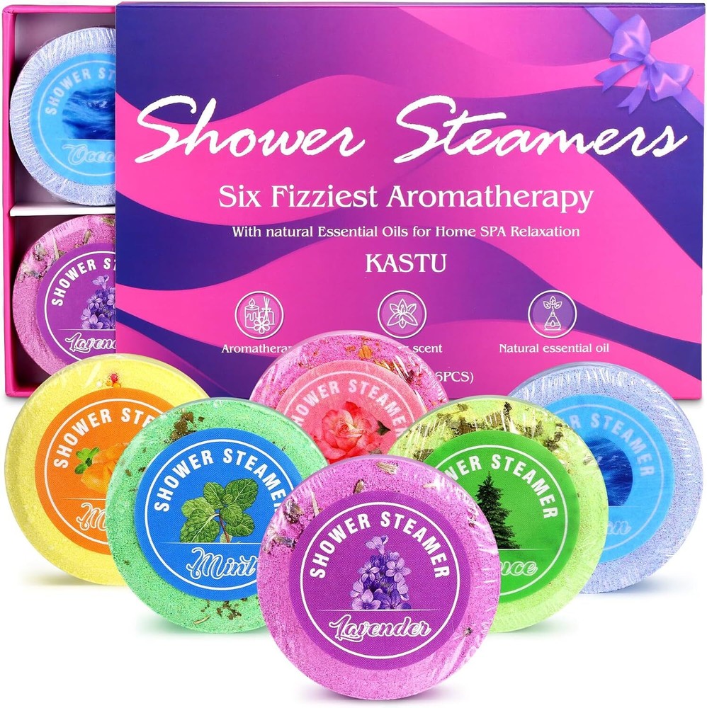 Aromatherapy Shower Steamers Bath Bombs Gift Set 6 Pcs Fizzy Spa Tablets