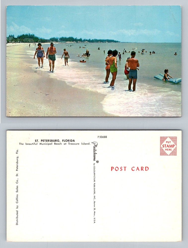 St Petersburg, FL-Florida, Treasure Island Municipal Beach Vintage Postcard
