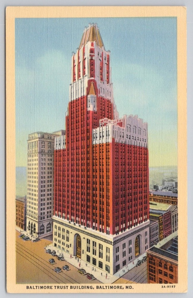 Baltimore Trust Building MD Linen Postcard Curt Teich 1930s Skyscraper