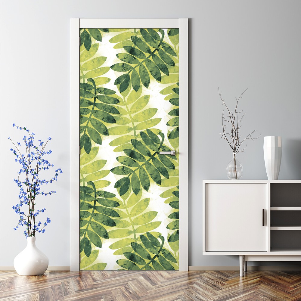 Spring Green Rowan Leaf Relaxing Self-Adhesive Door Decal
