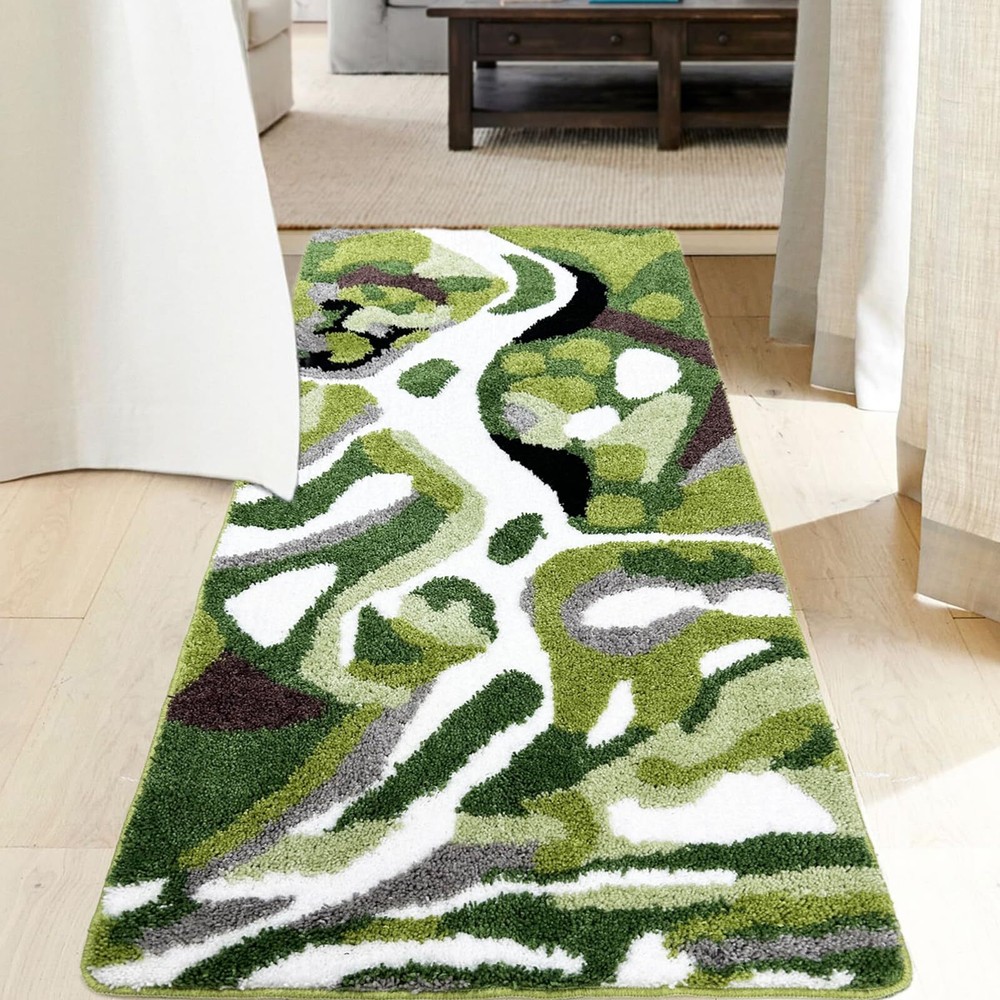 Green Natural Bathroom Runner Long Soft Non-Slip Rug for Bathroom Floors Modern Eco-Friendly Design