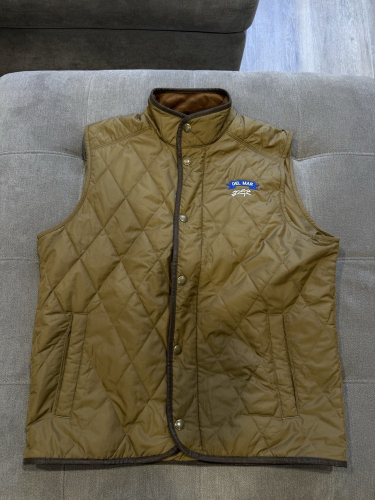 Tom Beckbe Mens Quilted Vest L Brown Trim Del Mar Embroidered Snap Front