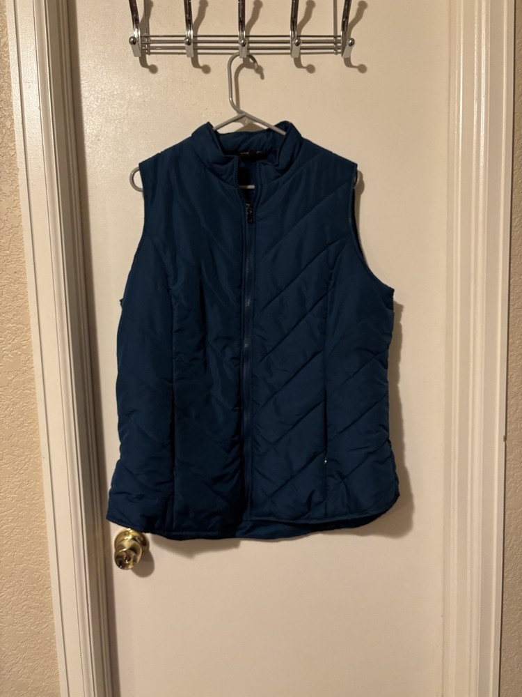 Lane Bryant Womens Marine Blue Sleeveless Pockets Full-Zip Puffy Vest Size 14/16