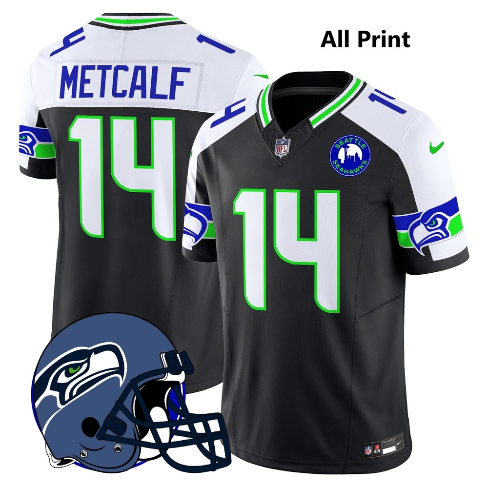 2024 Seahawks DK Metcalf #14 All-Print Football Jersey with Seattle City Patch