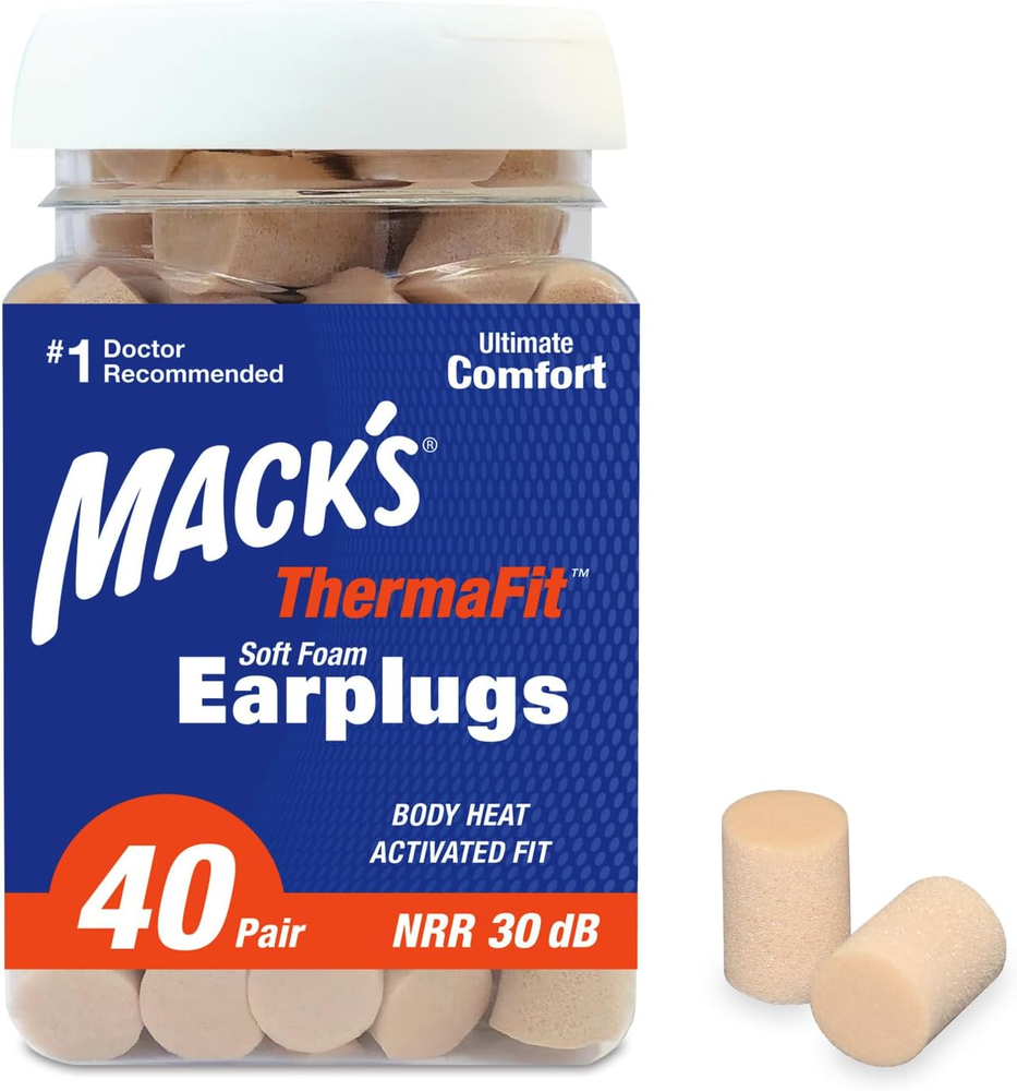 Mack’S Thermafit Soft Foam Earplugs, 40 Pair - Comfortable Ear Plugs for Sleepin