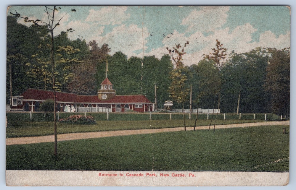 PA New Castle Cascade Amusement Park Entrance c1908 Postcard