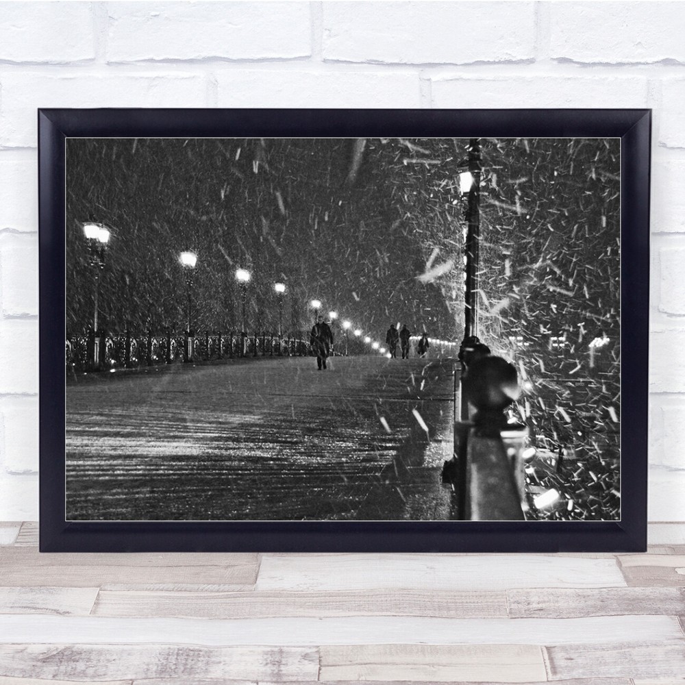 Snow Winter Moscow Russia Street Bridge Black White Wall Art Print