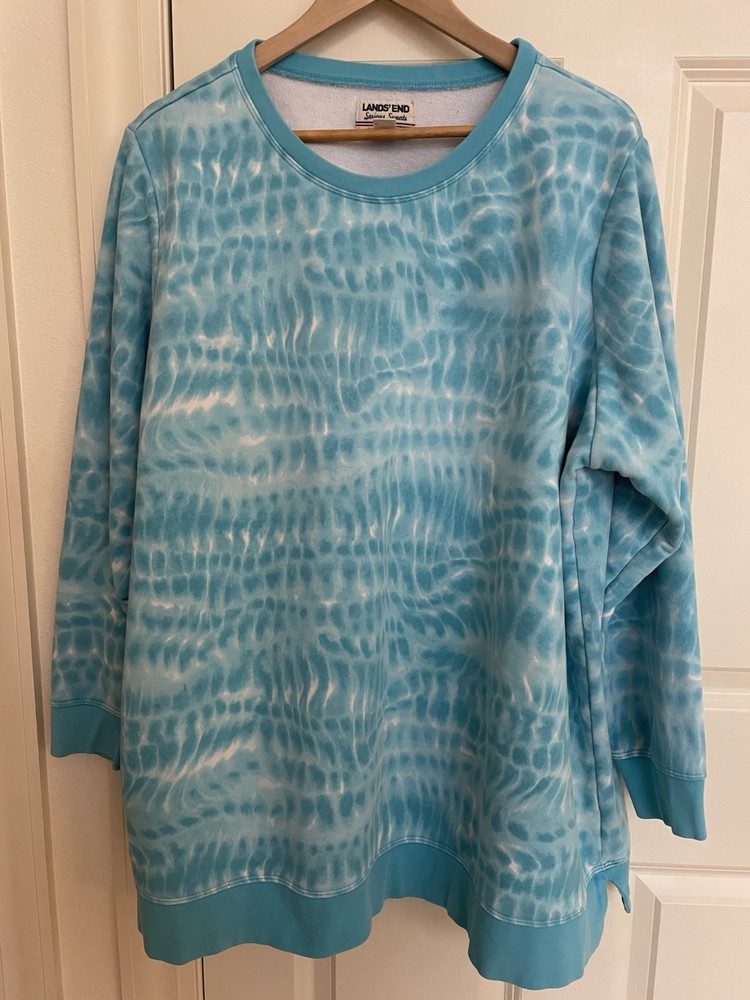 Lands End Serious Sweats 3X Tie Dye Heavy Sweatshirt Terry Inside 24W-26W Blue