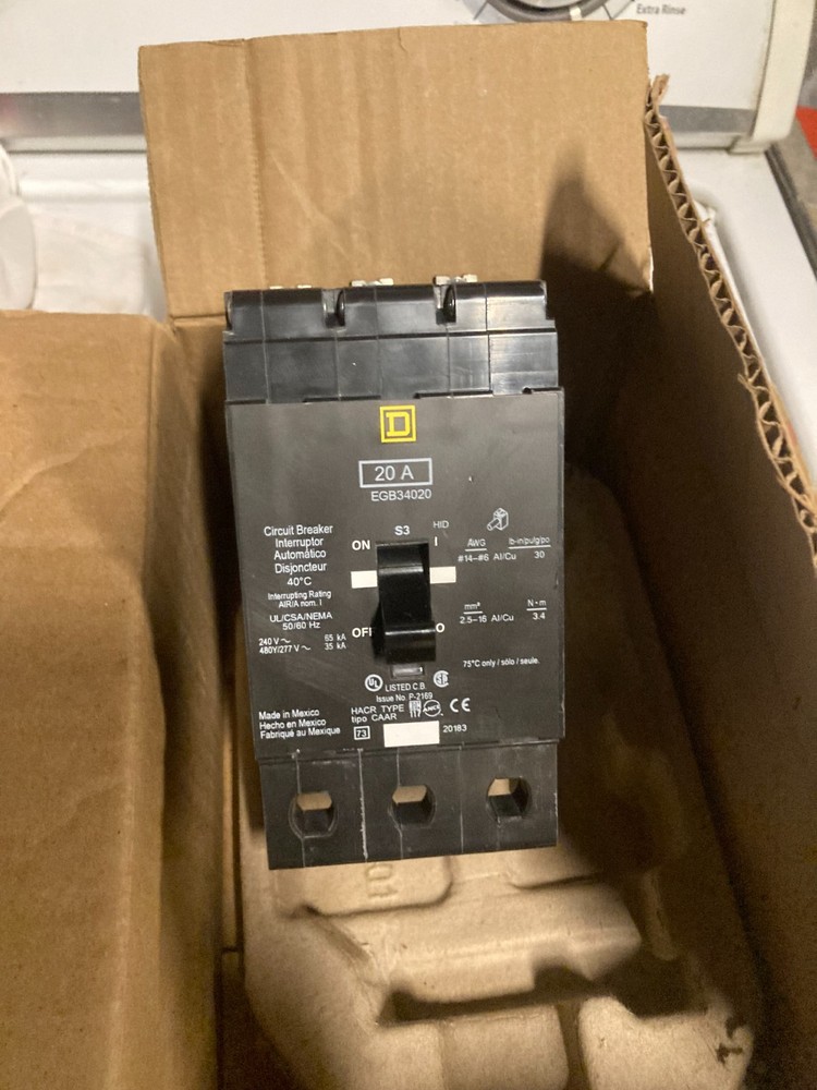 NEW Square D EGB EGB34020 3 Pole 20 Amp 480V/277V Circuit Breaker