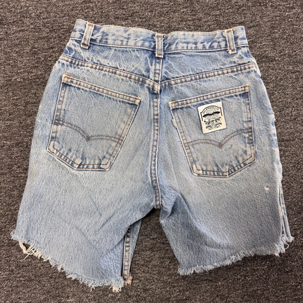 Levi Strauss Cut Offs Denim Thrashed Distressed Shorts Womens Sz 27'' Blue