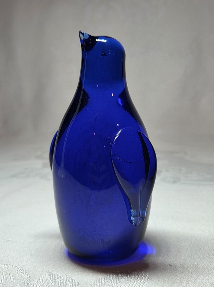 Vintage Handmade Hand Blown Glass Penguin Figurine Cobalt Blue