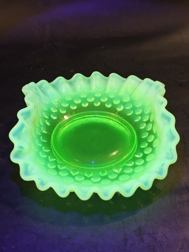 Fenton Lime Green Opalescent Hobnail Bowl Vintage