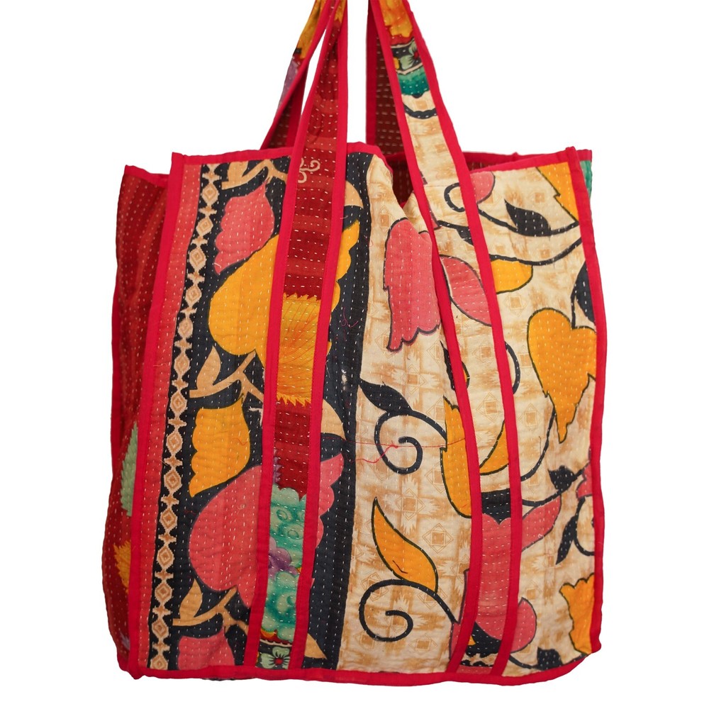 Bohemian Shoulder Tote Bag- Hand Printed Abstract Multi Color Large Bag