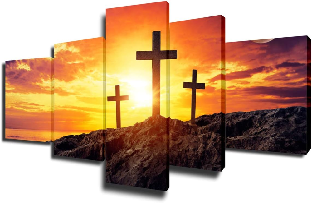 Christian Cross Wall Decor Religious Pictures for Living Room Paintings 5 Piece