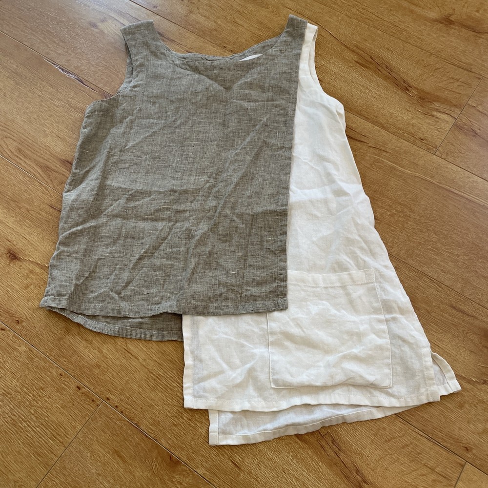Click Color Me Cotton USA Hi Low Top XS Layered 100% Linen Lagenlook Cream Tan