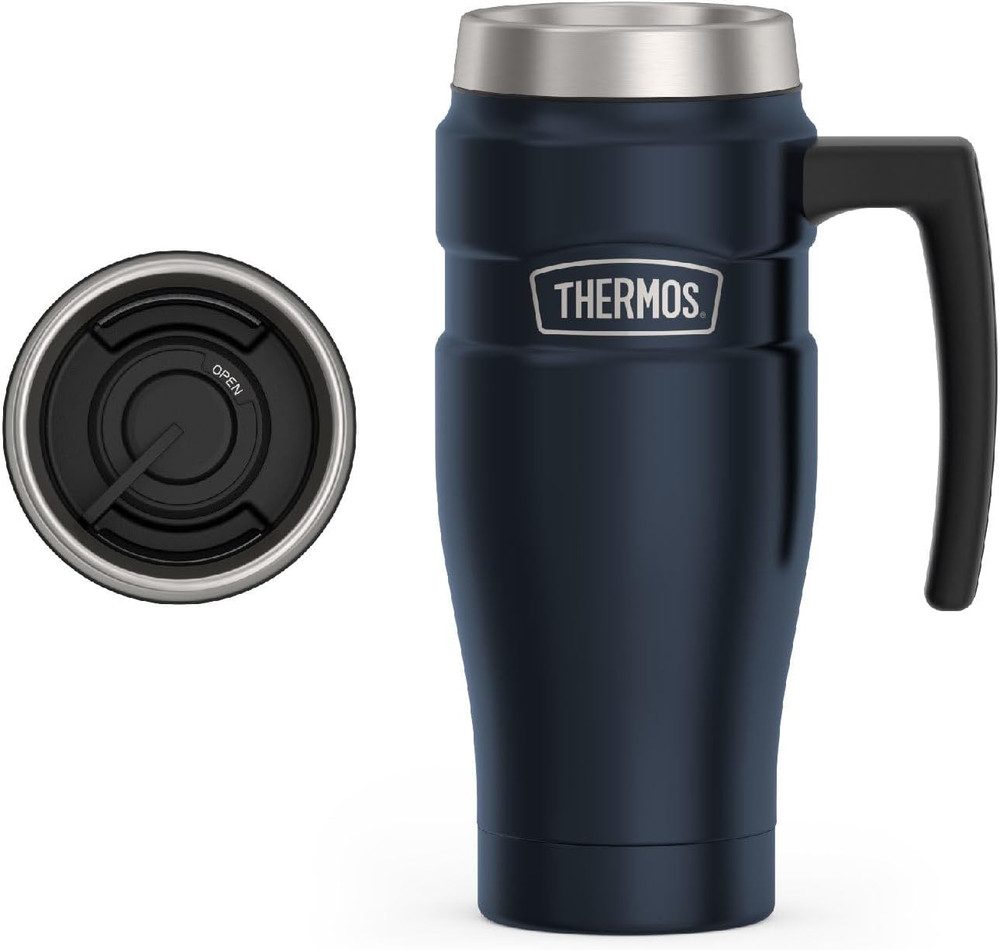 THERMOS Stainless King Vacuum-Insulated Travel Mug with Handle - 16Oz, Midnight