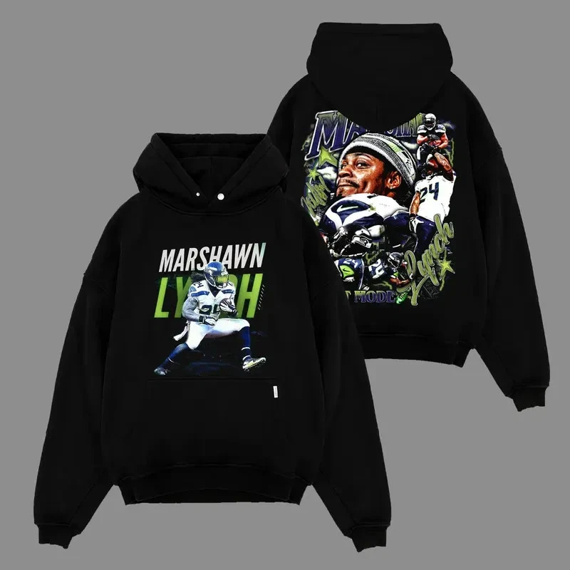 Beast Mode #24 Marshawn Lynch For 12th Man Cotton Hoodie Sweatshirt T-Shirt