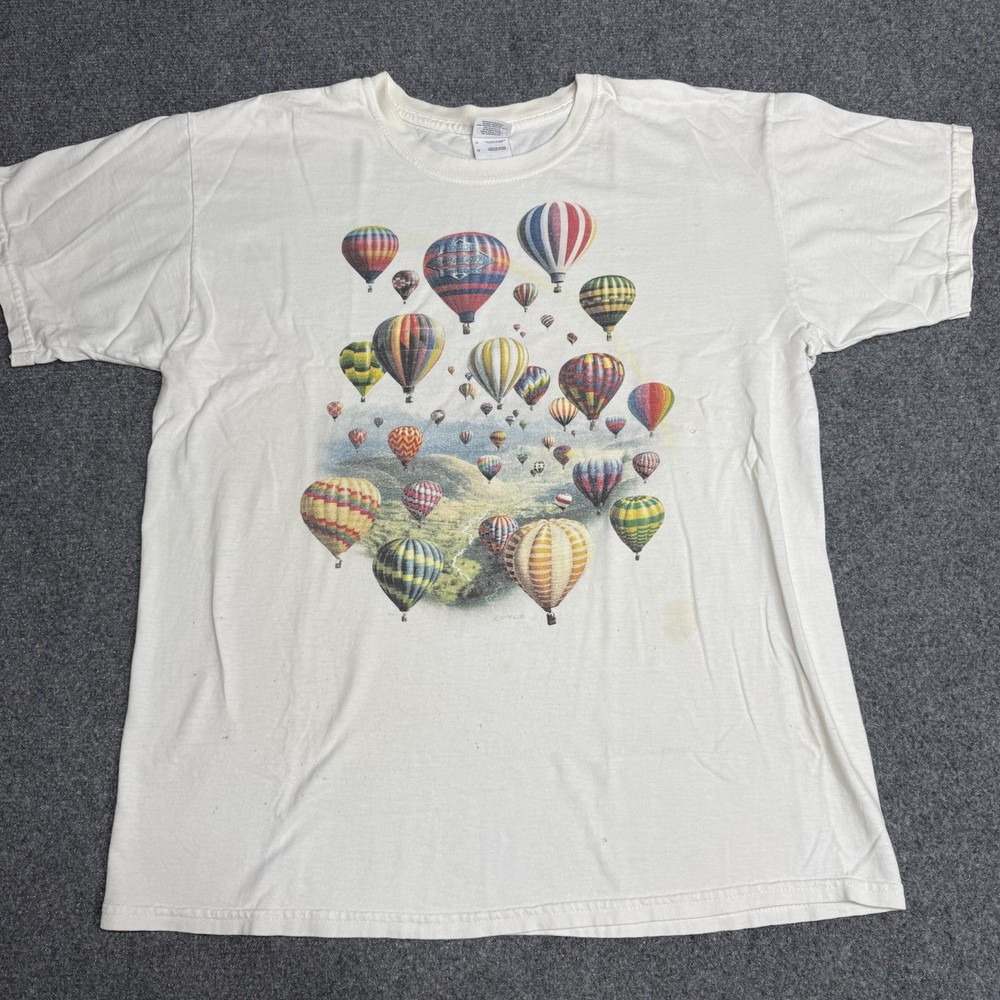 Vintage Hot Air Balloon T Shirt Large Y2k Distressed