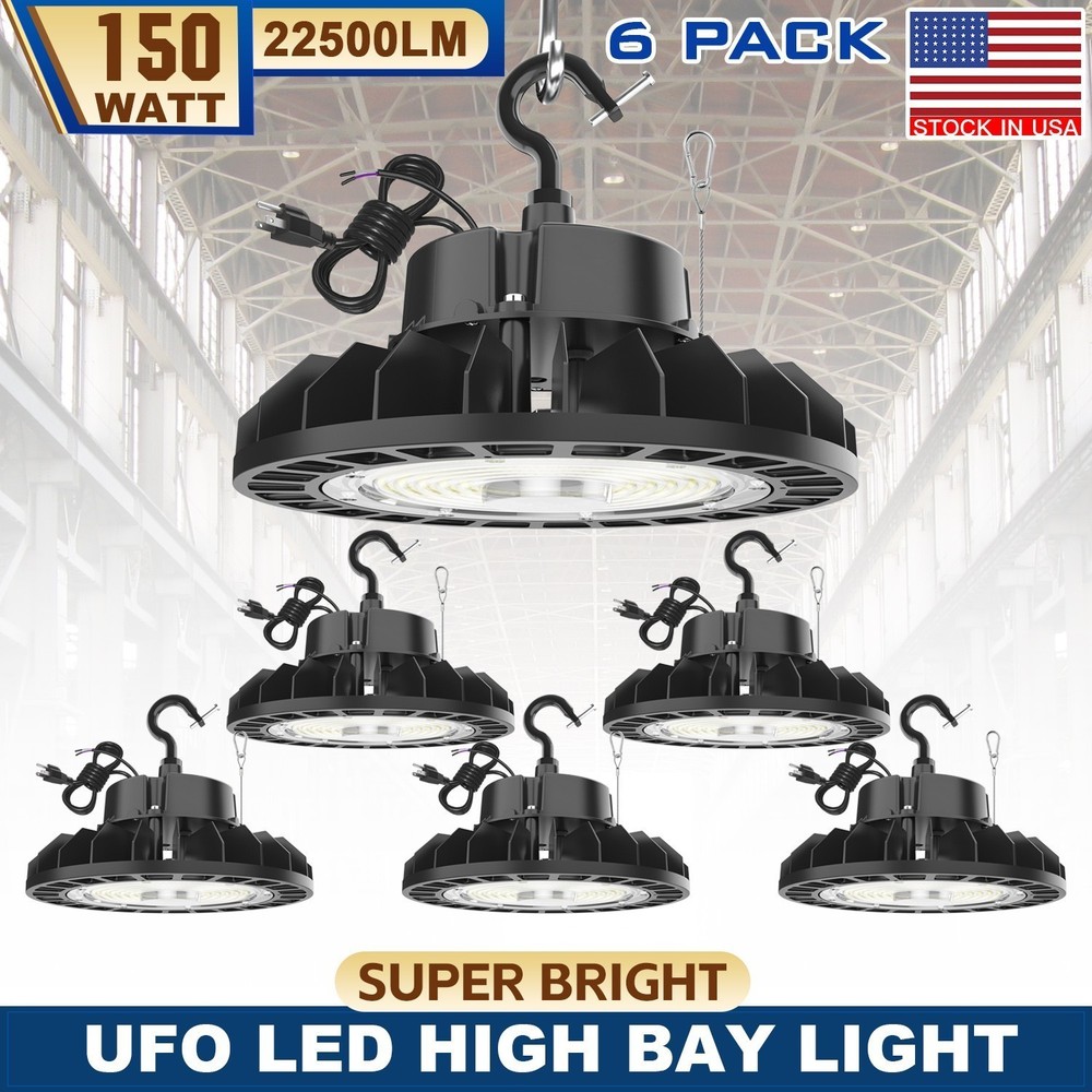 6 Pack 150W UFO Led High Bay Light Industrial Commercial Factory Warehouse Lamps