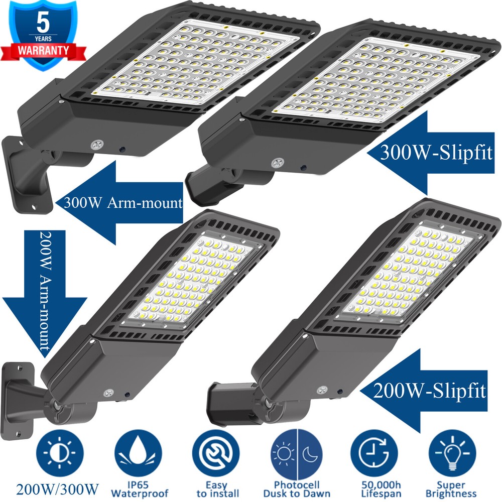 300Watt 200 Watt LED Parking Lot Light With Photocell Street Pole Light fixtures
