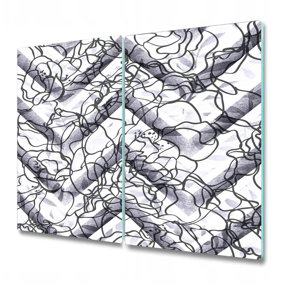Serving Chopping Board Abstract Floral Chevron White Flowers Drawing Style