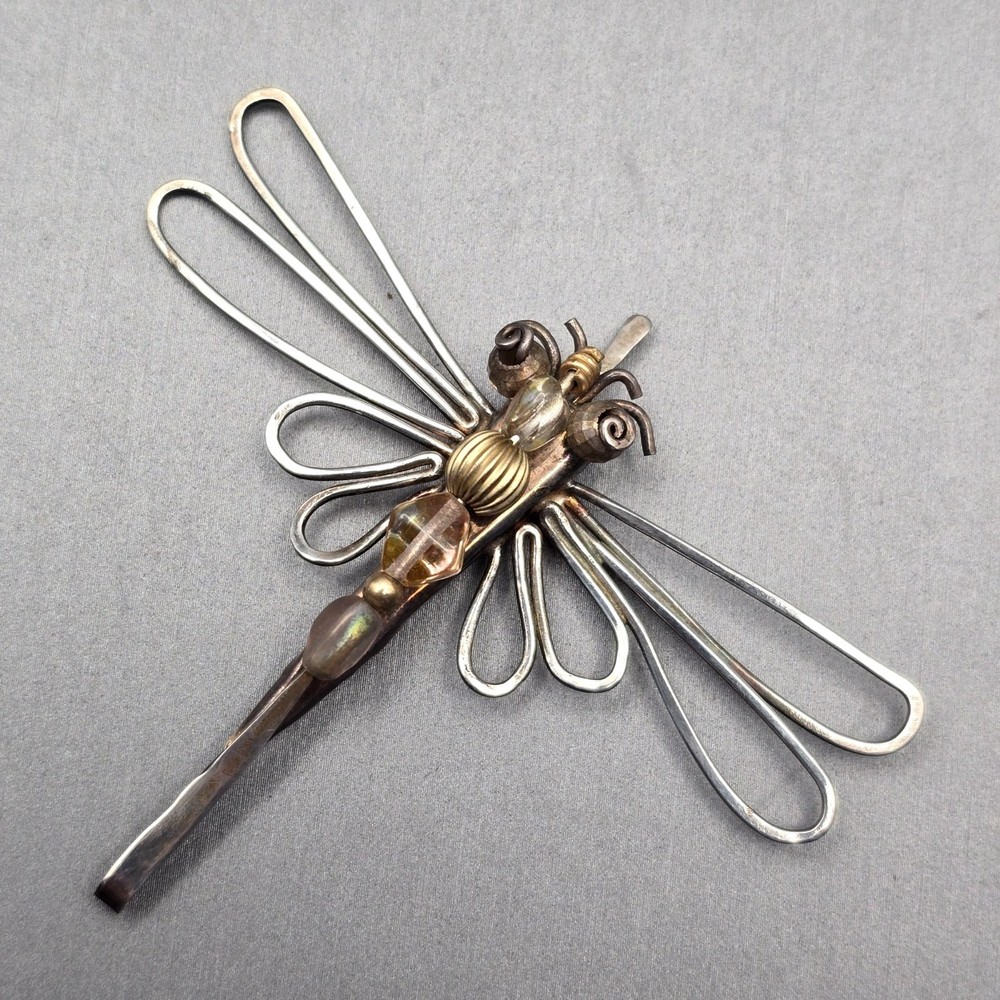 VTG Handcrafted Sterling Silver Dragonfly Brooch Pin 2.5