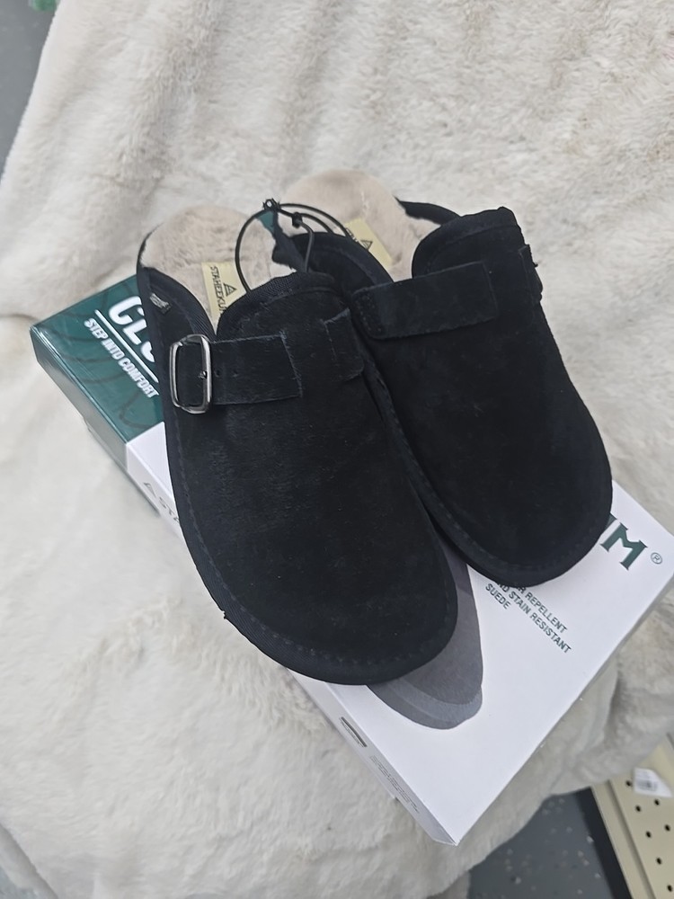 Staheekum Women's Black Chelan Suede Plush Clogs Slip On Cozy Memory Foam Slides
