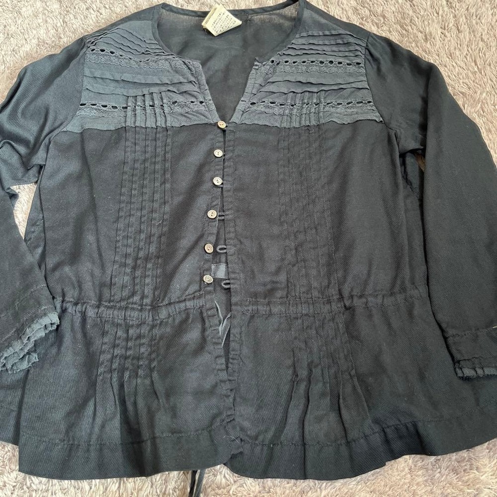 Pas de Calais Blouse M Size Linen 3/4 Sleeve Fashion Top