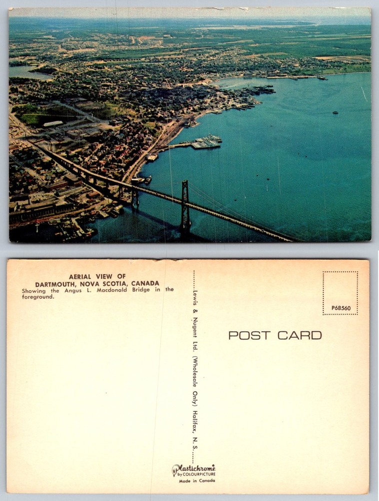 Dartmouth Nova Scotia Canada Aerial View Angus L. Macdonald Bridge Postcard