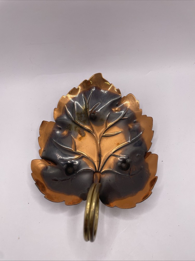 Vintage Coppercraft Guild Copper Embossed Leaf Shaped Trinket Dish Tray