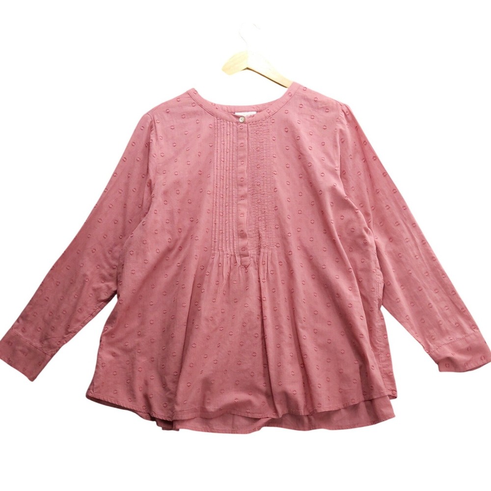 J Jill Pink Petite Embroidered Pintuck Tunic Top Blouse Women's Size L