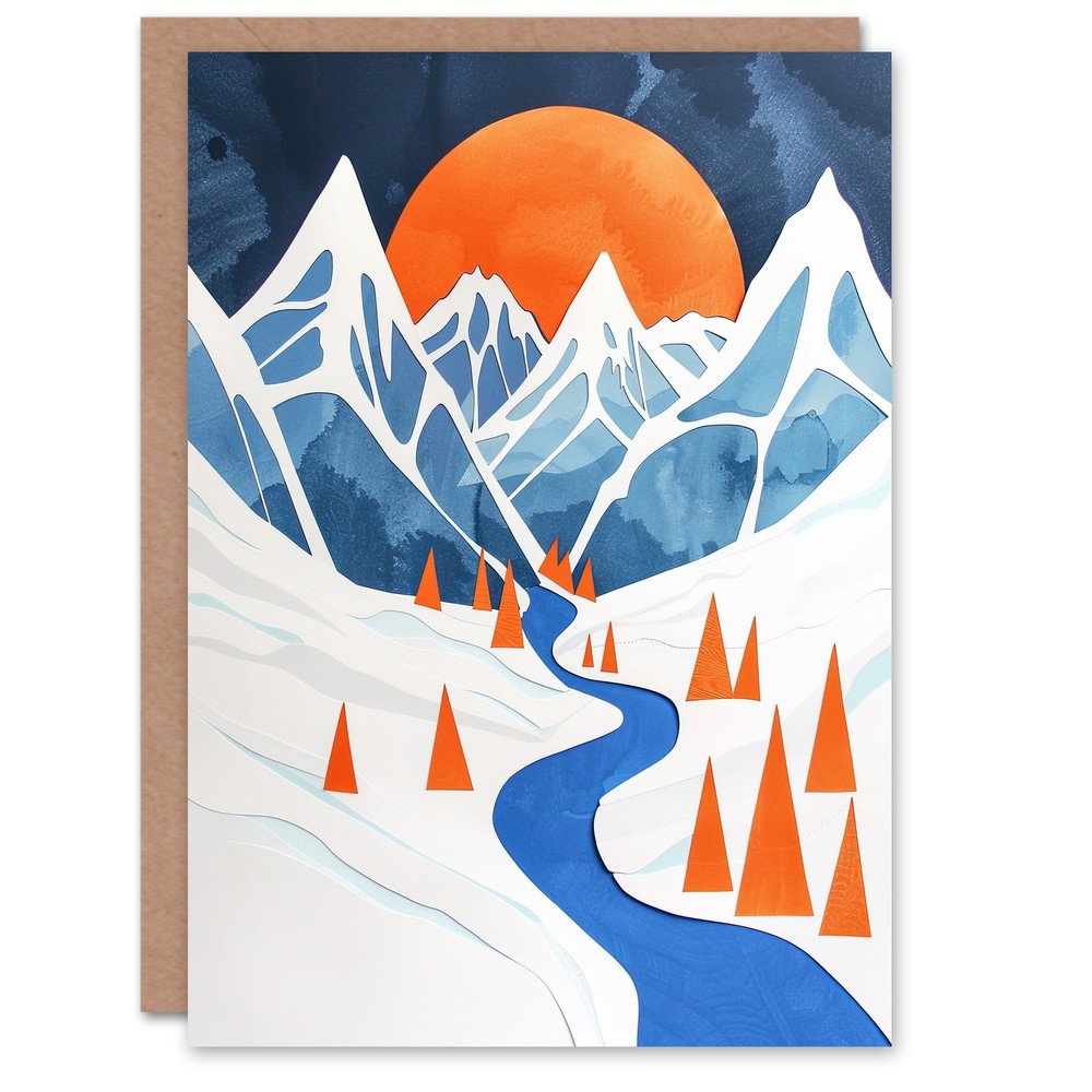 Greeting Card Abstract River Mountain Winter Snow Landscape Birthday