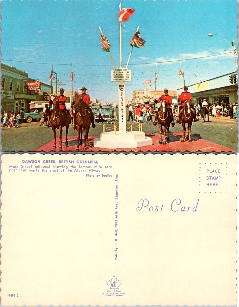 Dawson Creek BC Alaska Highway Zero Mile RCMP Postcard
