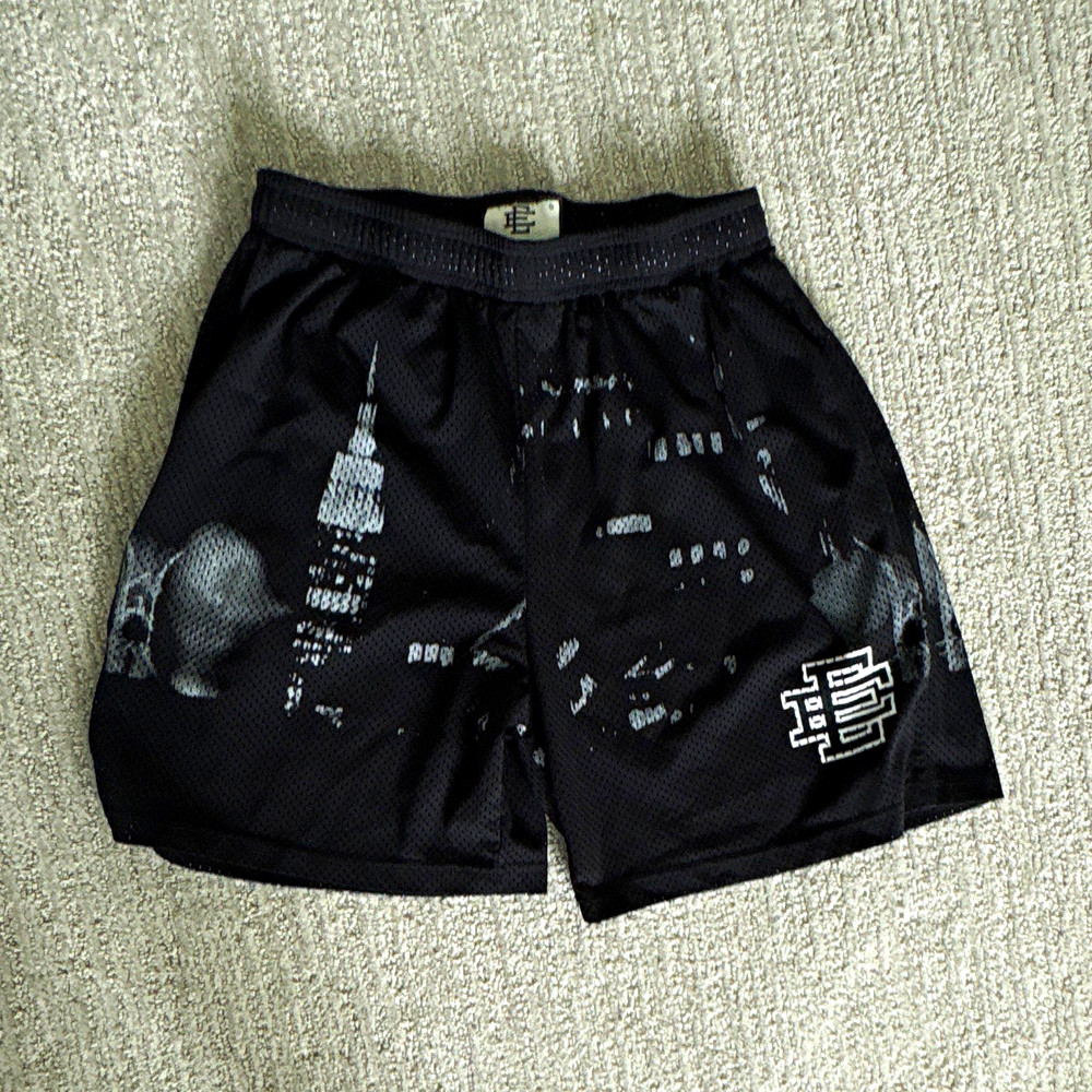 Eric Emanuel Men's S Black Mesh Basketball Shorts Drawstring Logo Graphic