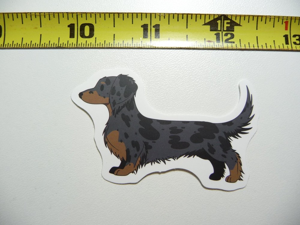 Long Hair Dachshund Dapple Puppy Decal Sticker Wiener Dog Lover